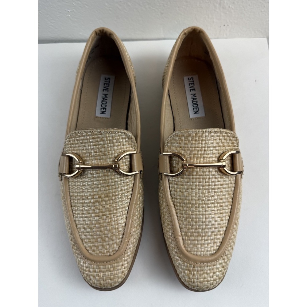Steve Madden Beige Gold Raffia Woven Slip On Womens Carrine Loafers Shoe Size 6M - Picture 2 of 8